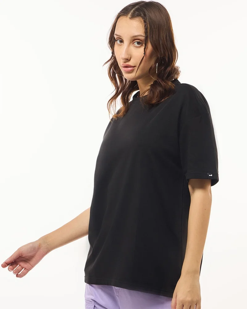 bewakoof Women's Black Oversized T-shirt